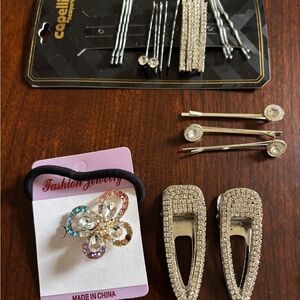 Rhinestone Hair Accessory Set - Silver and Multicolor